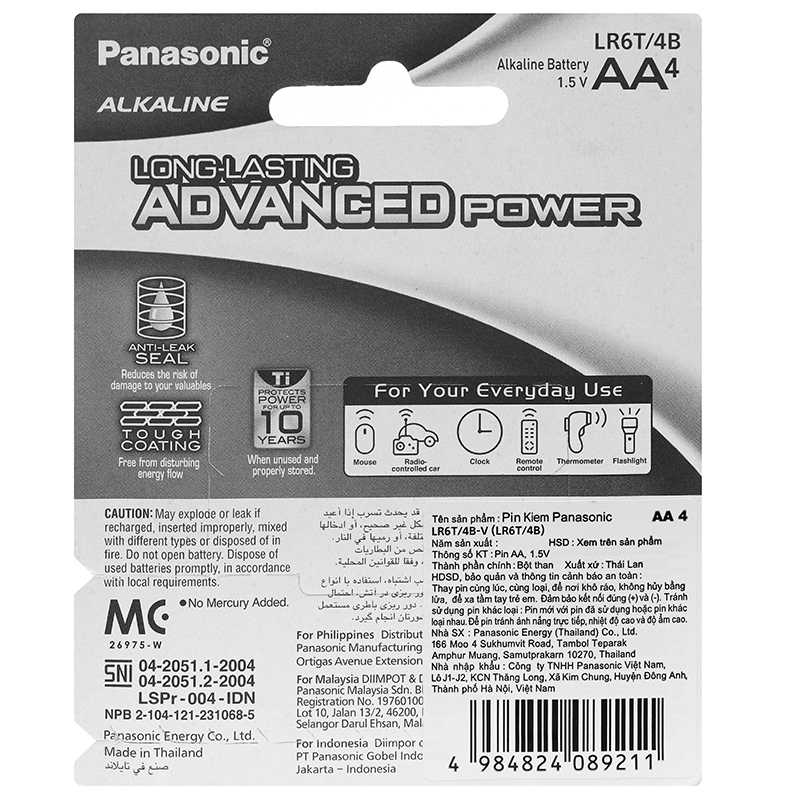 Pin Panasonic Alkaline AA LR6T/2B-V vỉ 2 viên - 10